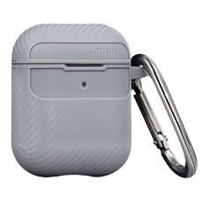 Carbon Case priekš Apple Airpods 4 - Pelēks - silikona apvalks bezvadu austiņu lādēšanas ierīcei ar karabīni un silikona auklu