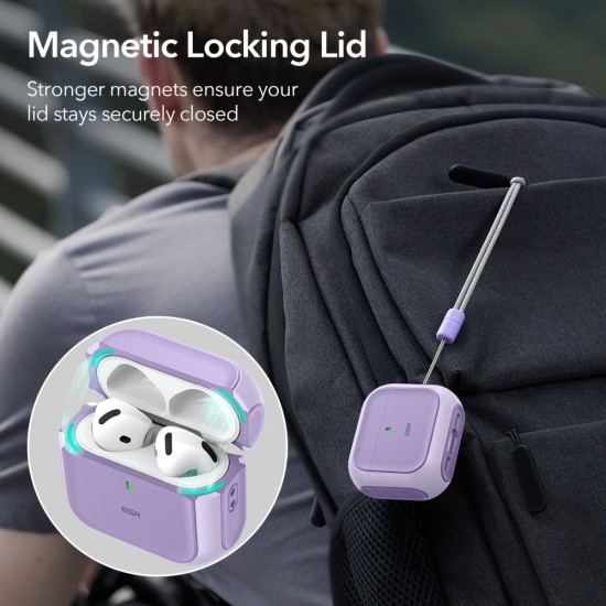 ESR Orbit Halolock MagSafe Case priekš Apple Airpods 4 - Violets - triecieniztrurīgs plastikāta apvalks bezvadu austiņu lādēšanas ierīcei ar auklu