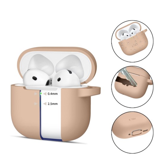 Tech-Protect Silicone Hook Case priekš Apple Airpods 4 - Bēšs - silikona apvalks bezvadu austiņu lādēšanas ierīcei ar karabīni