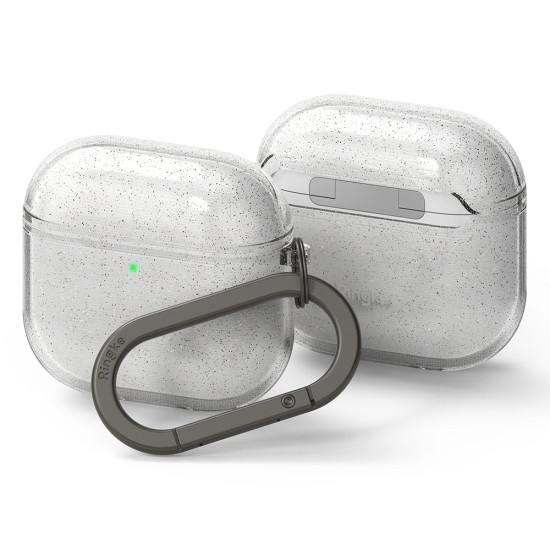 Ringke Glitter Case priekš Apple Airpods 4 - Caurspīdīgs - plastikāta apvalks bezvadu austiņu lādēšanas ierīcei ar karabīni