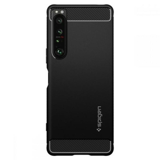 Spigen Rugged Armor Back Case priekš Sony Xperia 1 VI - Melns - triecienizturīgs silikona aizmugures apvalks / bampers-vāciņš