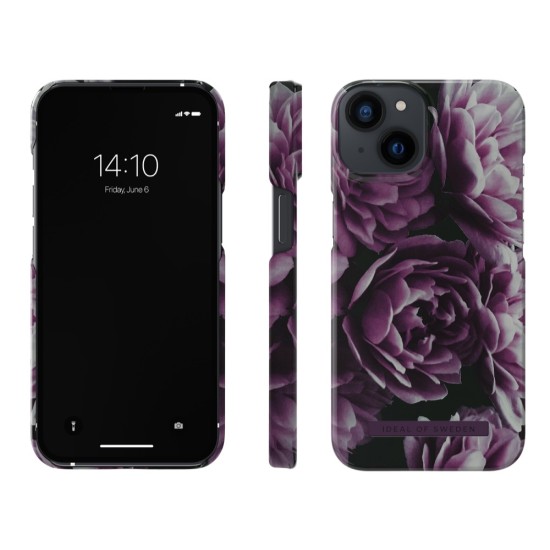 iDeal of Sweden Fashion Back Case priekš Apple iPhone 13 / 14 - Deep Purple Bloom - plastikāta aizmugures apvalks ar iebūvētu metālisku plāksni / bampers-vāciņš