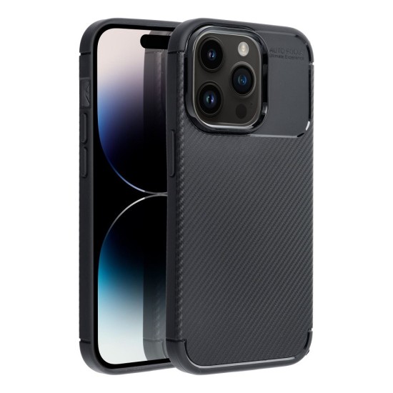 Carbon Premium Back Case priekš Apple iPhone 12 / 12 Pro - Melns - silikona aizmugures apvalks / bampers-vāciņš