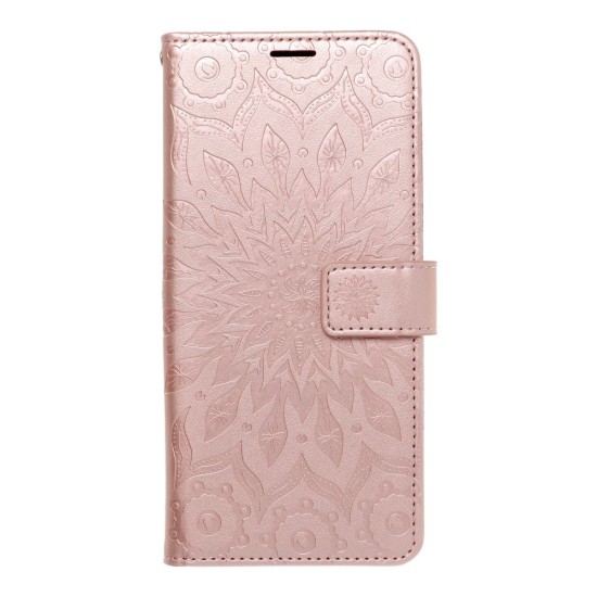 Forcell Mezzo Book Case priekš Samsung Galaxy S24 FE 5G S721 - Rozā Zelts / Mandala - sāniski atverams maciņš ar stendu un auklu / grāmatveida maks