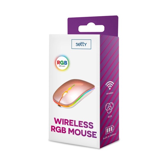 Setty Wireless RGB Mouse 2.4G / 1600 DPI - Rozā Zelts - Bezvadu datorpele