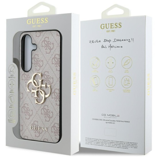 Guess 4G Big Metal Logo Collection Back Case GUHCS25M4GMGPI priekš Samsung Galaxy S25 Plus 5G S936 - Rozā - mākslīgās ādas aizmugures apvalks / bampers-vāciņš