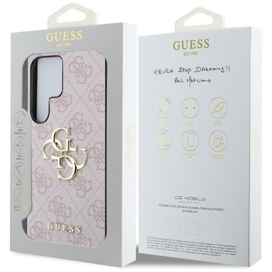 Guess 4G Big Metal Logo Collection Back Case GUHCS25L4GMGPI priekš Samsung Galaxy S25 Ultra 5G S938 - Rozā - mākslīgās ādas aizmugures apvalks / bampers-vāciņš