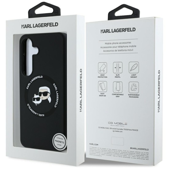 Karl Lagerfeld Silicone Double Heads And Circle MagSafe series Back Case KLHMS25MSKCHTCK priekš Samsung Galaxy S25 Plus 5G S936 - Melns - silikona aizmugures apvalks / bampers-vāciņš