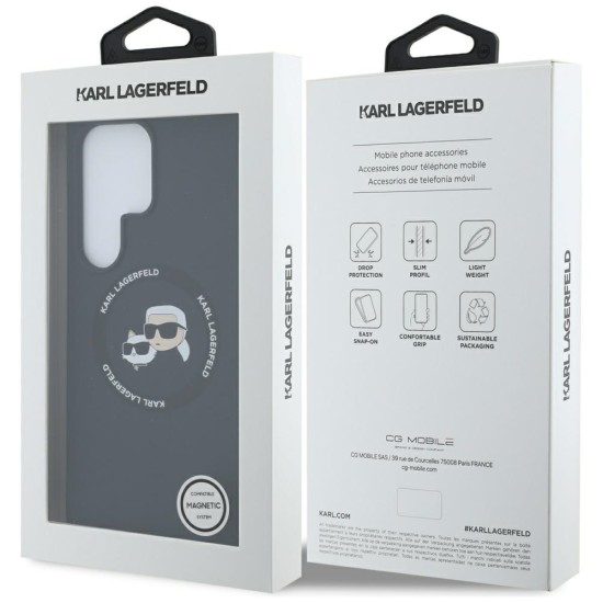 Karl Lagerfeld Silicone Double Heads And Circle MagSafe series Back Case KLHMS25LSKCHTCK priekš Samsung Galaxy S25 Ultra 5G S938 - Melns - silikona aizmugures apvalks / bampers-vāciņš