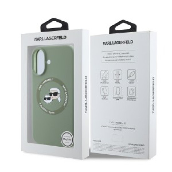 Karl Lagerfeld Silicone Double Heads And Circle MagSafe series Back Case KLHMP16XSKCHTCA priekš Apple iPhone 16 Pro Max - Zaļš - silikona aizmugures apvalks / bampers-vāciņš