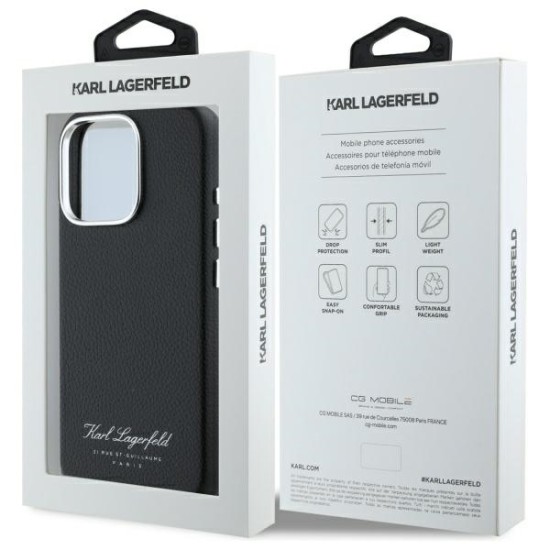 Karl Lagerfeld Grained PU Hotel RSG series Back Case KLHCP16XPGWCMKHK priekš Apple iPhone 16 Pro Max - Melns - mākslīgās ādas aizmugures apvalks / bampers-vāciņš