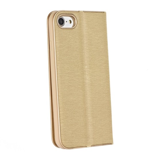 Luna Book Gold Case priekš Huawei P20 Lite - Zelts - sāniski atverams maciņš ar magnētu un stendu
