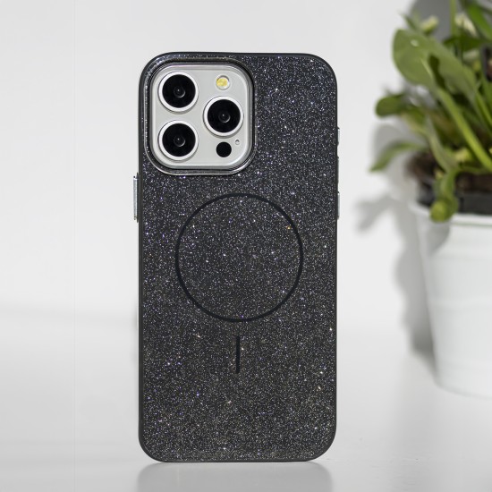 Glitter Thin Magsafe Back Case priekš Apple iPhone 16 Pro Max - Melns - silikona aizmugures apvalks / bampers-vāciņš