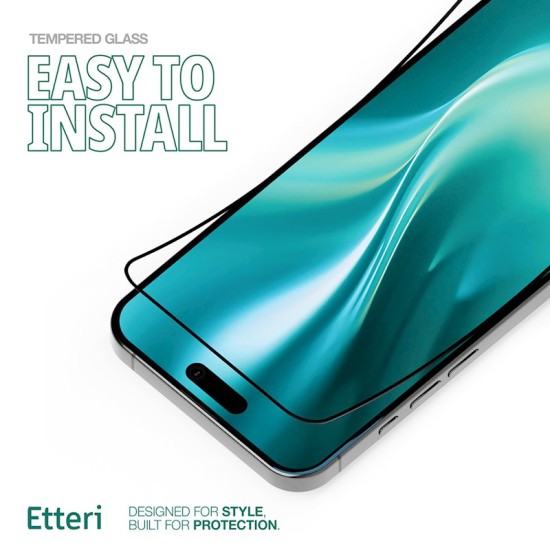 Etteri 5D Tempered Glass screen protector priekš Apple iPhone 15 Pro - Melns - Ekrāna Aizsargstikls / Bruņota Stikla Aizsargplēve