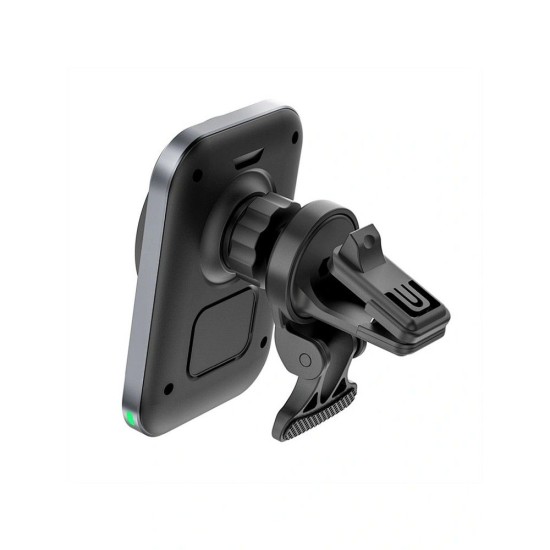 WiWU Universal Magnetic Air Vent Phone Holder with Wireless Charging 15W - Melns - Stiprinājums turētājs uz ventilācija režģa ar iebūvētu bezvadu lādētāju