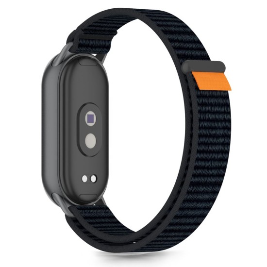 Tech-Protect Nylon Stripe priekš Xiaomi Mi Smart Band 8 / 9 / 10 - Melns / Oranžs - neilona siksniņa viedpulksteņiem