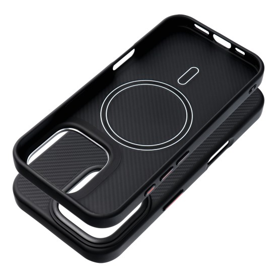Carbon Elite Mag Cover with MagSafe priekš Apple iPhone 16 Plus - Melns - silikona-plastikāta aizmugures apvalks / bampers-vāciņš