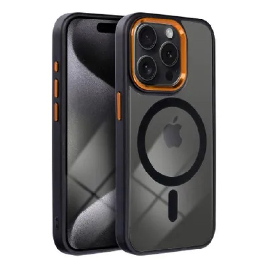 Color Edge MagSafe Back Case priekš Apple iPhone 15 - Melns / Zelts - silikona-plastikāta aizmugures apvalks / bampers-vāciņš