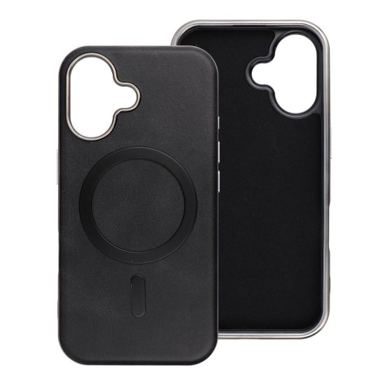 Gentleman MagSafe Back Case priekš Apple iPhone 16 Pro - Melns - mākslīgās ādas aizmugures apvalks / bampers-vāciņš