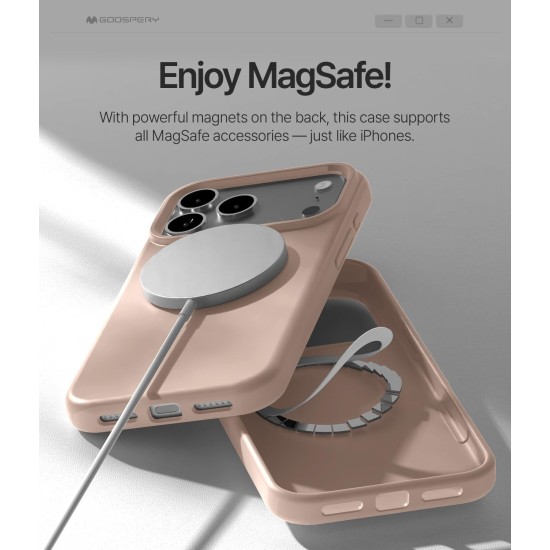 Mercury Pure Silicone Case (Microfiber Soft Touch) with MagSafe priekš Apple iPhone 17 Pro Max - Rozā Smiltis - matēts silikona aizmugures apvalks (bampers vāciņš)