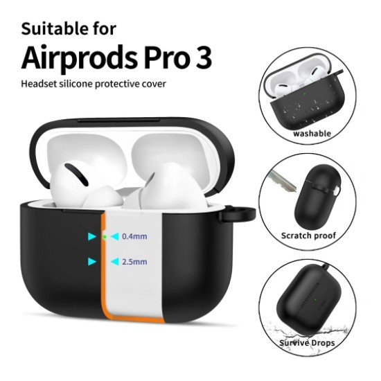 Tech-Protect Silicone Hook Case priekš Apple Airpods Pro 3 - Melns - silikona apvalks bezvadu austiņu lādēšanas ierīcei ar karabīni