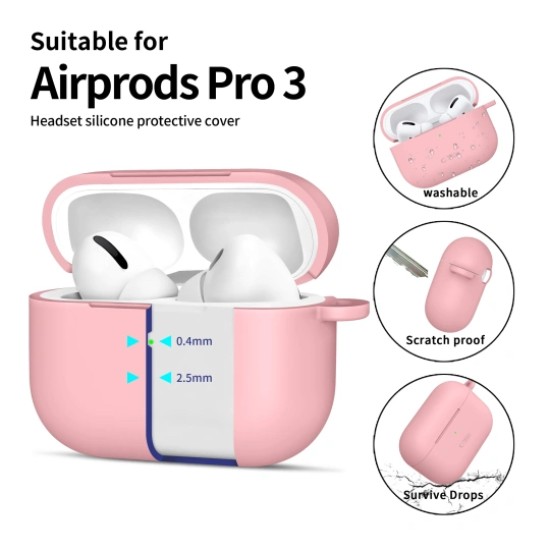 Tech-Protect Silicone Hook Case priekš Apple Airpods Pro 3 - Gaiši Rozā - silikona apvalks bezvadu austiņu lādēšanas ierīcei ar karabīni