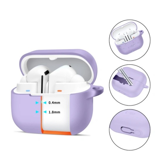 Tech-Protect Silicone Hook Case priekš Samsung Galaxy Buds 3 / 3 Pro - Violets - silikona apvalks bezvadu austiņu lādēšanas ierīcei ar karabīni