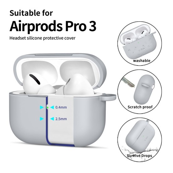 Tech-Protect Silicone Hook Case priekš Apple Airpods Pro 3 - Pelēks - silikona apvalks bezvadu austiņu lādēšanas ierīcei ar karabīni