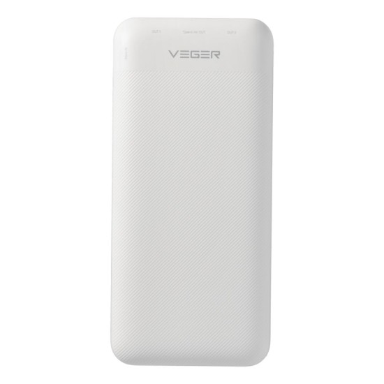 Veger 20000mAh Power Bank QC 3.0 / PD 20W with LED Display 2x USB / 1x USB-C / 1x Micro USB - Balts - Universāla ārējas uzlādes batereja lādētājs-akumulators