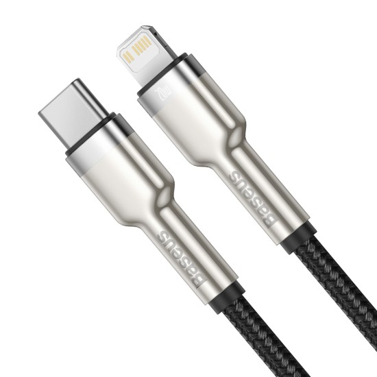 Baseus 0.25M Cafule Metal PD 20W Fast Charging Type-C to Lightning cable - Melns - Apple iPhone / iPad lādēšanas un datu kabelis / vads