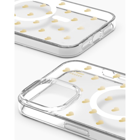 iDeal of Sweden Clear MagSafe Back Case priekš Apple iPhone 15 / 14 / 13 - Golden Hearts - silikona aizmugures apvalks / bampers-vāciņš