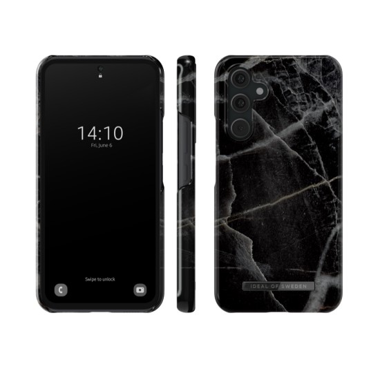 iDeal of Sweden Fashion Back Case priekš Samsung Galaxy A54 5G A546 - Black Thunder Marble - plastikāta aizmugures apvalks ar iebūvētu metālisku plāksni / bampers-vāciņš