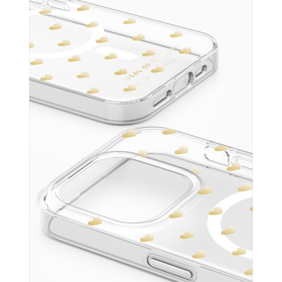 iDeal of Sweden Clear MagSafe Back Case priekš Apple iPhone 15 Pro - Golden Hearts - silikona aizmugures apvalks / bampers-vāciņš