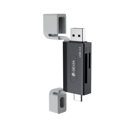 Devia SD / TF Card Reader 3.0 with USB un Type-C - Melns - atmiņas karšu lasītājs ar USB un Type-C  izeju