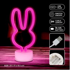 Forever Decorative Neon LED Light on Stand 24 x 11 x 8 cm (3xAA Batteries or USB plug) - Zaķis - Dekoratīva neona LED lampa