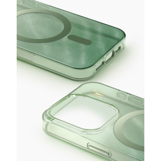 iDeal of Sweden Glitter Glow Back Case with MagSafe priekš Apple iPhone 16 Pro Max - Sage Green - silikona-plastikāta aizmugures apvalks / bampers-vāciņš