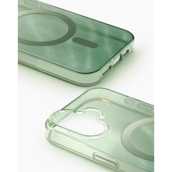 iDeal of Sweden Glitter Glow Back Case with MagSafe priekš Apple iPhone 16 - Sage Green - silikona-plastikāta aizmugures apvalks / bampers-vāciņš