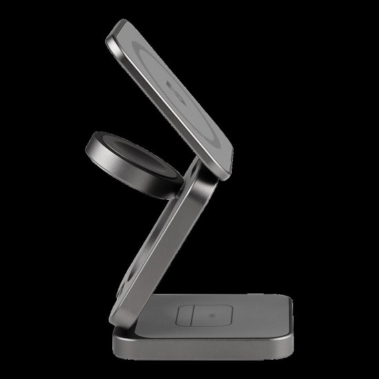 Tactical MagForce Savior 3in1 Wireless Charger 15W for Phone / Watch / Earphones - Pelēks - Universāls induktīvs bezvadu USB lādētājs paliktnis