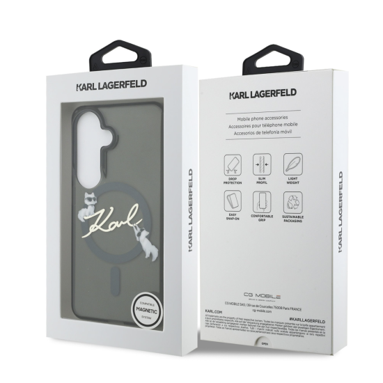 Karl Lagerfeld IML Choupette Karl Script Logo Magnetic series Back Case KLHMS26S5HKSCAH priekš Samsung Galaxy S26 5G - Caurspīdīgs - silikona aizmugures apvalks / bampers-vāciņš