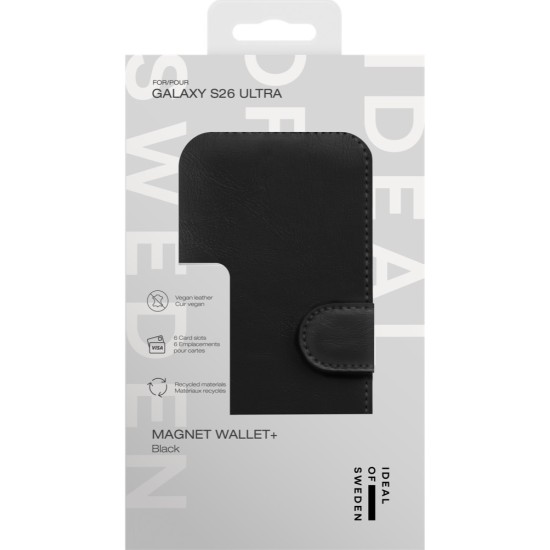 iDeal of Sweden Magnet Wallet+ Case priekš Samsung Galaxy S26 Ultra 5G - Black - mākslīgās ādas sāniski atverams maciņš ar bamperu uz magnēta