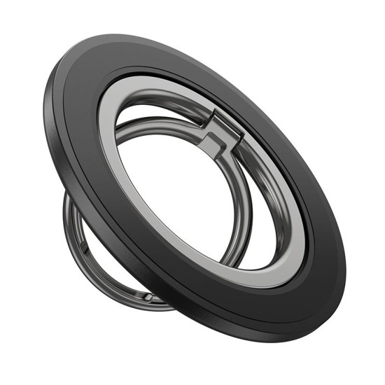 Hoco 360 Degree Rotating MagSafe Ring Phone Holder - Melns - Universālais magnētisks gredzens-turētājs telefonam
