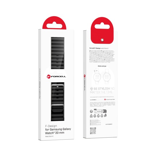 20mm Forcell F-Protect Silicone Watch Band - Melns - silikona siksniņas (jostas) viedpulksteņiem