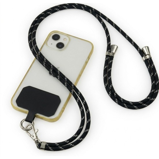 Adjustable Universal Phone Lanyard Crossbody Strap - Melna ar baltām strīpām - Regulējama universāla telefona kakla un pleca siksniņa