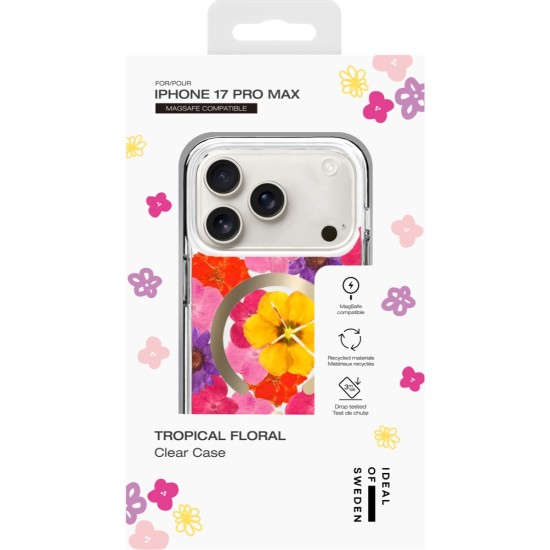 iDeal of Sweden Clear MagSafe Back Case priekš Apple iPhone 16 Pro - Tropical Floral - silikona-plastikāta aizmugures apvalks / bampers-vāciņš