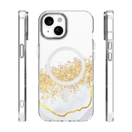 Epoxy MagSafe Back Case priekš Apple iPhone 14 / 13 - Zelts / Balts - silikona aizmugures apvalks no epoksīda sveķiem / bampers-vāciņš