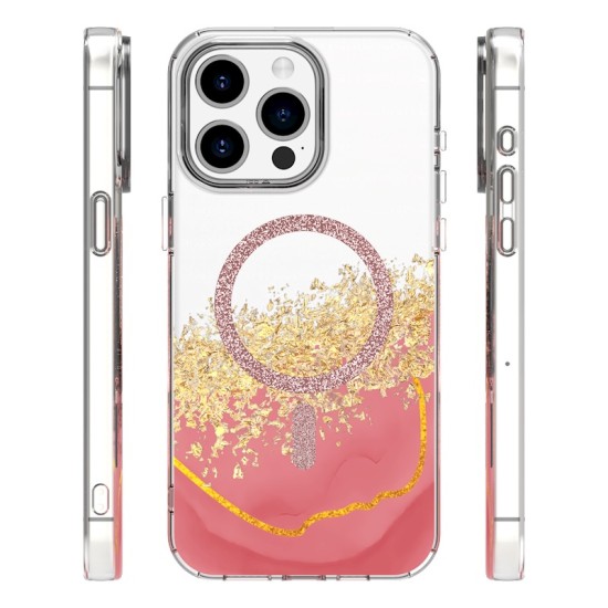 Epoxy MagSafe Back Case priekš Apple iPhone 15 Pro - Zelts / Rozā - silikona aizmugures apvalks no epoksīda sveķiem / bampers-vāciņš