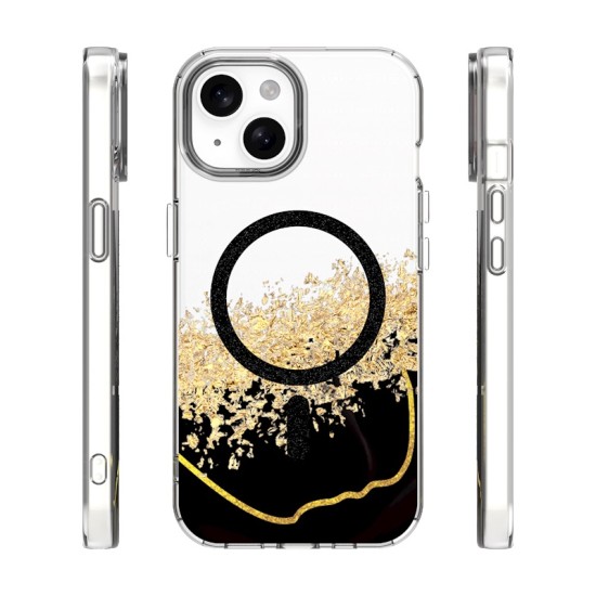 Epoxy MagSafe Back Case priekš Samsung Galaxy S25 5G S931 / S24 5G S921 - Melns / Zelts - silikona aizmugures apvalks no epoksīda sveķiem / bampers-vāciņš