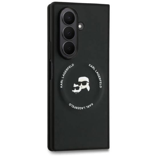 Karl Lagerfeld PU Karl and Choupette Heads Case with MagSafe KLHMZFD7PSMLRKCK priekš Samsung Galaxy Fold7 5G - Melns - mākslīgās ādas aizmugures apvalks