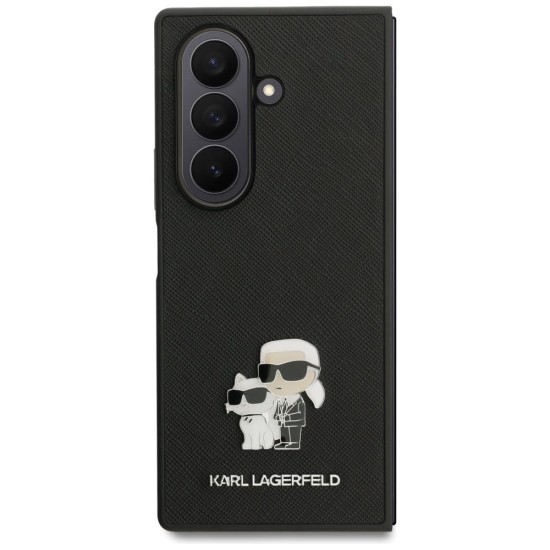 Karl Lagerfeld PU Saffiano Karl and Choupette Case KLHCZFD7SAPKCNPK priekš Samsung Galaxy Fold7 5G - Melns - mākslīgās ādas aizmugures apvalks