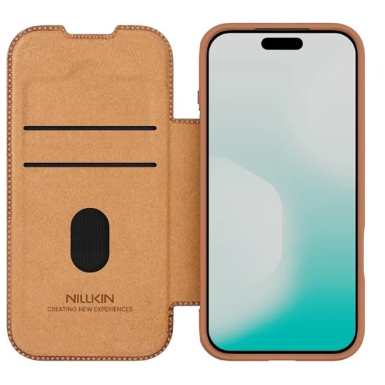 NILLKIN Qin Pro Series Card Holder Leather Flip Case priekš Apple iPhone 17 Pro - Brūns - sāniski atverams maciņš